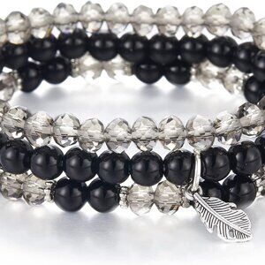 Stackable Crystal Beaded Bracelets Women Boho Multi Layer Natural Stone Jewelry